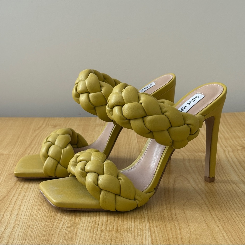 Steve Madden Braided Double Strap Heels in Olive Green